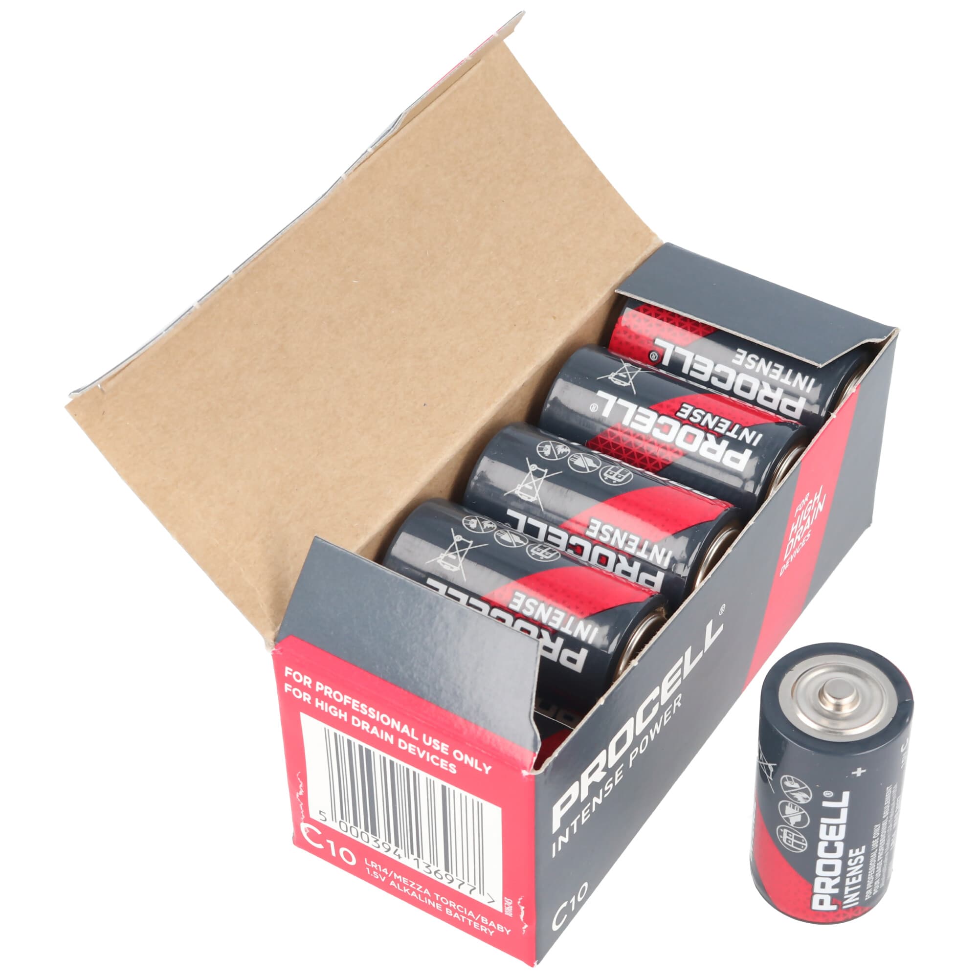 10 pièces de Duracell Procell Intense Baby C, LR14 dans une boîte, pour les appareils énergivores