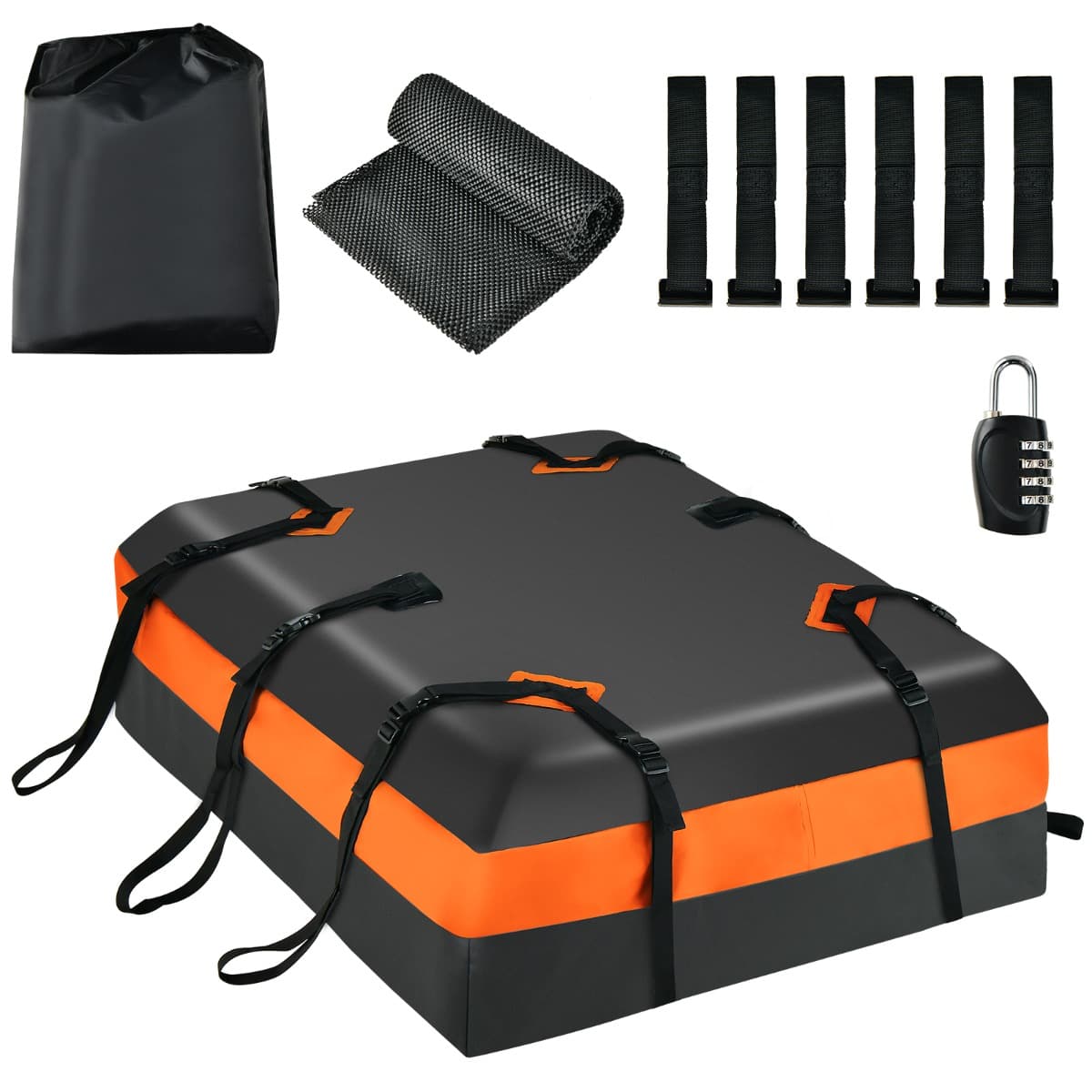 Costway424L Sac pour toit de voiture Transporteur de fret de toit Sac de bagages étanche avec Serrure Orange + Noir