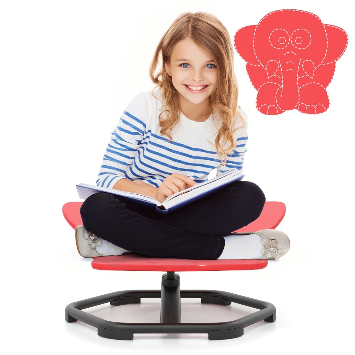 CostwayChaise Pivotante Sensorielle pour Enfants Chaise Tournante Éléphant à 360° avec Base en Métal Antidérapante pour Enfants Rouge