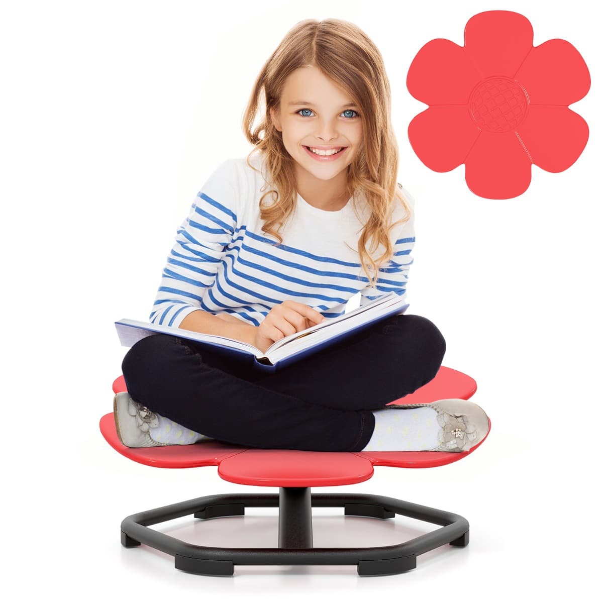 CostwayChaise Pivotante Sensorielle pour Enfants Chaise Tournante Pétale à 360° avec Base en Métal Antidérapante pour Enfants Rouge