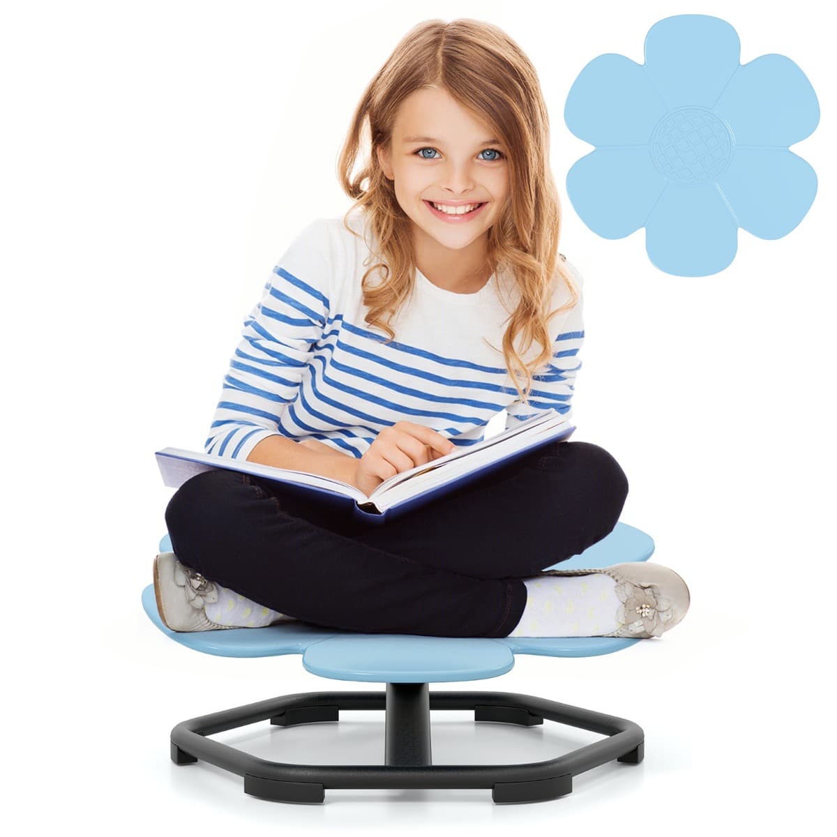 CostwayChaise Pivotante Sensorielle pour Enfants Chaise Tournante Pétale à 360° avec Base en Métal Antidérapante pour Enfants Bleu