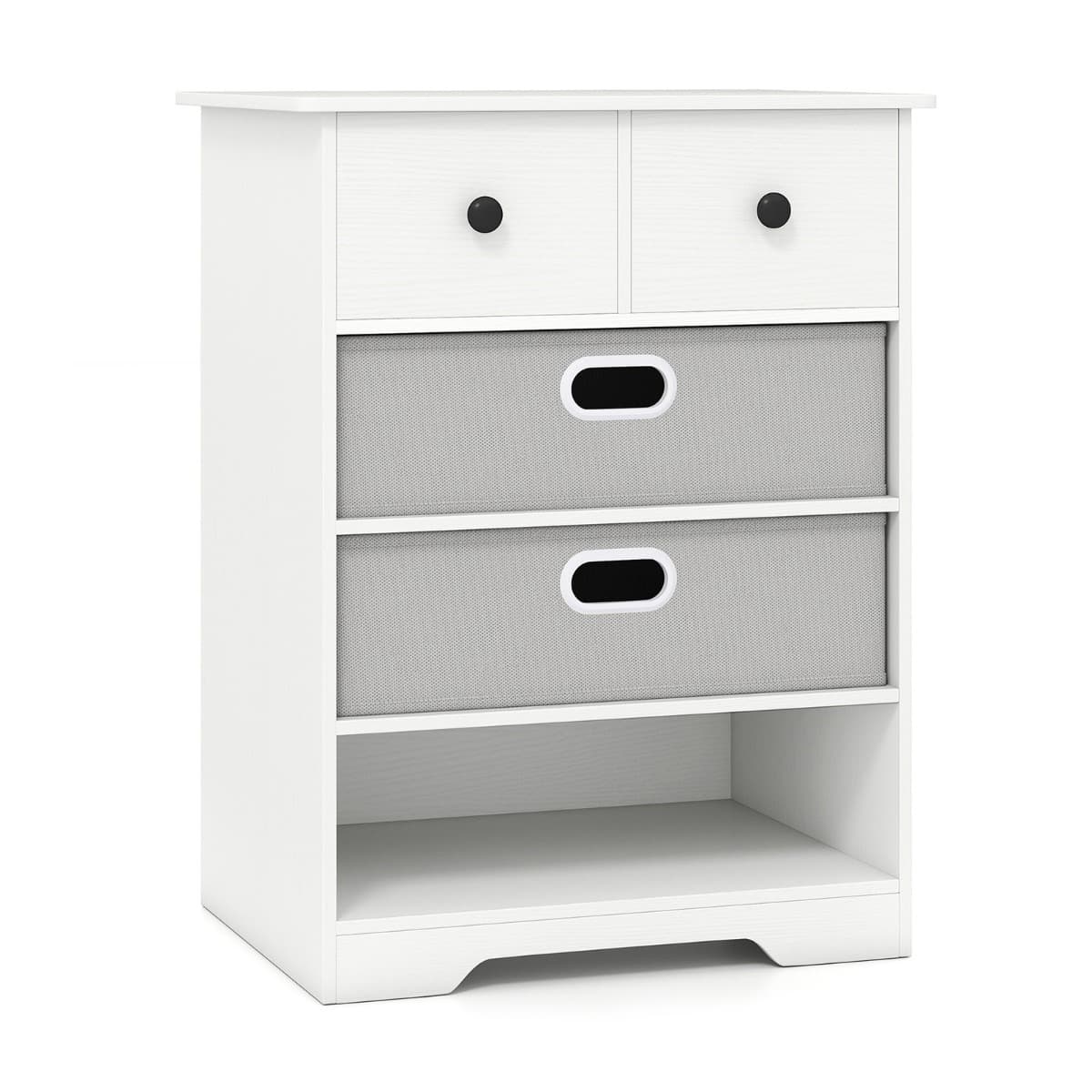 CostwayCommode à 4 Tiroirs Rangement Moderne avec Étagères Ouvertes Table de Chevet Autoportante avec Kits Anti-basculement Blanc