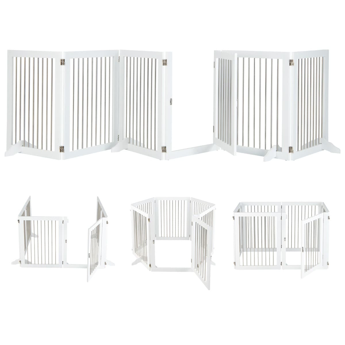 CostwayBarrière de Sécurité pour Chien à 6 Panneaux en Acier Inoxydable Parc Pliable de 366CM de Large avec Porte Verrouillable Blanc