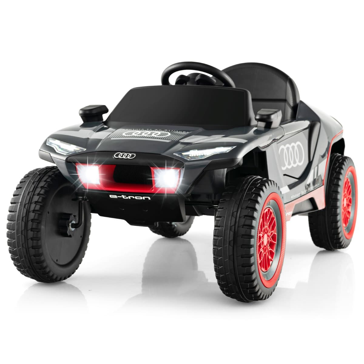 CostwayVoiture de Course Sous Licence Véhicule Électrique Alimenté Par Batterie 12v Télécommande Lumières Led 4 Ressorts de Suspension pour Enfants